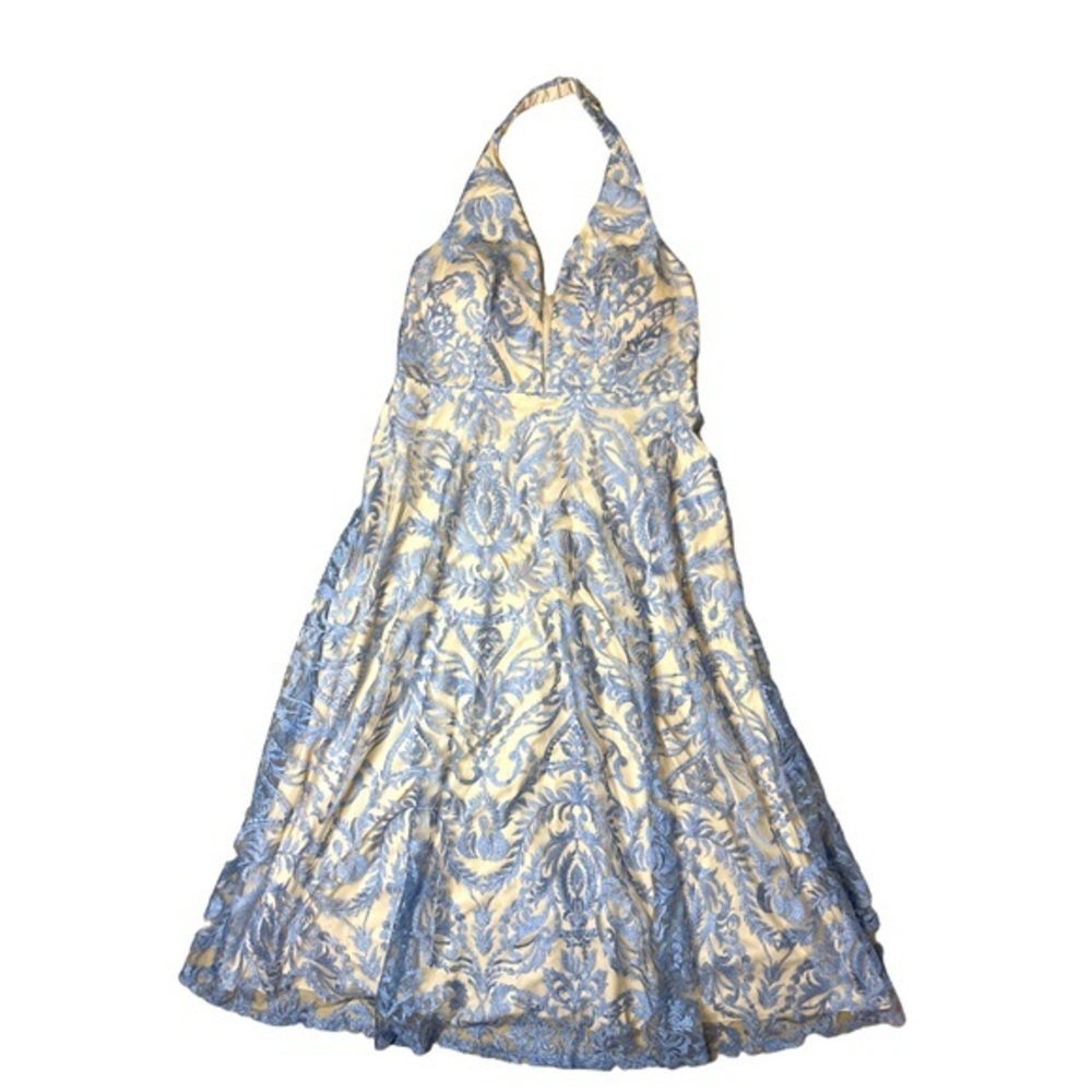 ⭐️ NWT- Speechless -  Nude and Blue Halter Plunge Neck A-Line Gown- size 16